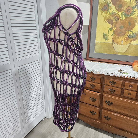 Asymmetric Purple Chunky Crochet Open Weave Net Dress Rave Fairy Goth Grunge - Picture 3 of 5